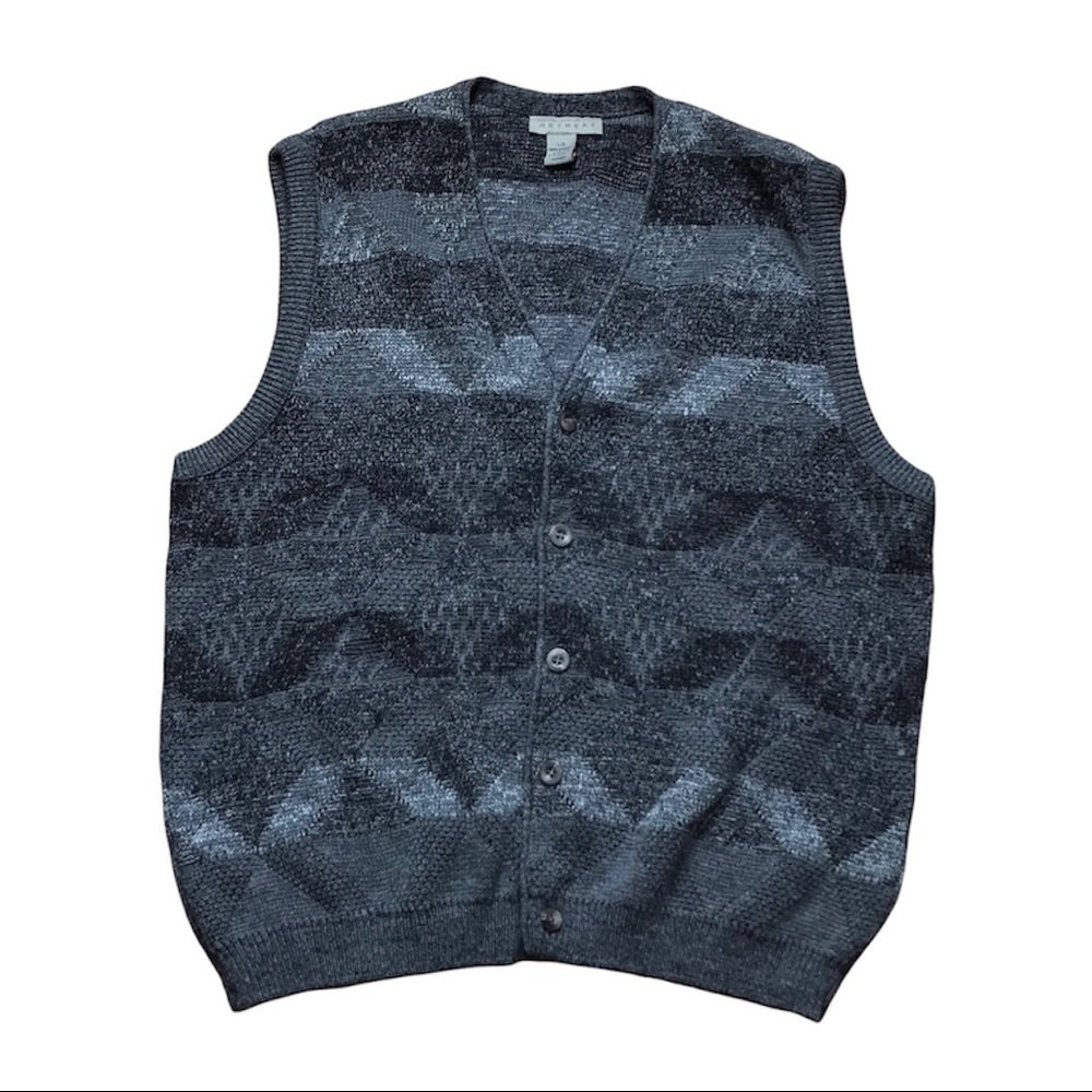 Vintage Retreat Mens Acrylic Knit Gray Grandpa Button Down Sweater Vest Large